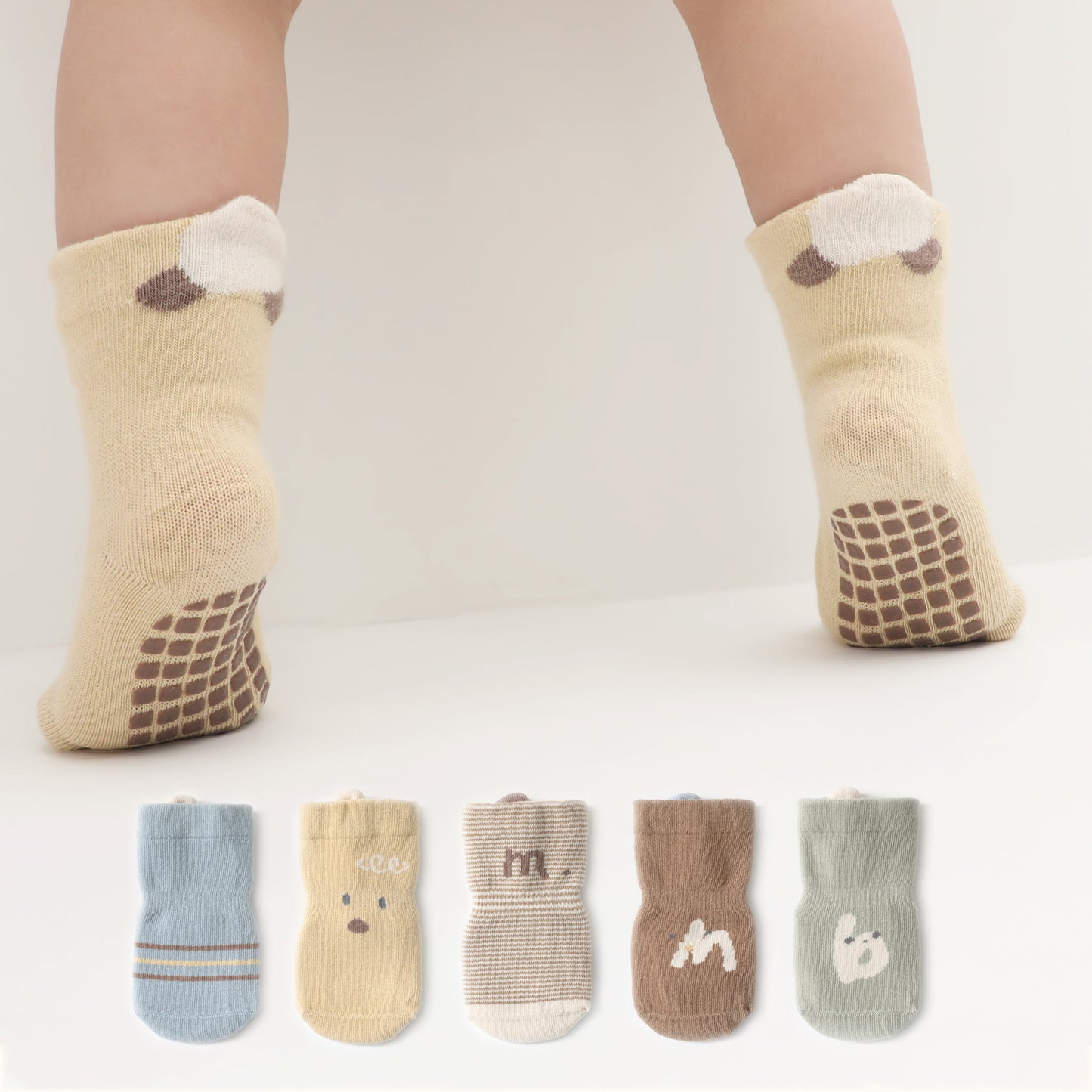 New- Hide & Seek- 5 Pairs of Stay-On Baby & Toddler Non-Slip Socks