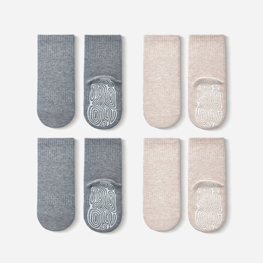New- Organic Cotton Socks- Beige & Grey- 4 Pairs of Stay-On Baby & Toddler Non-Slip Socks