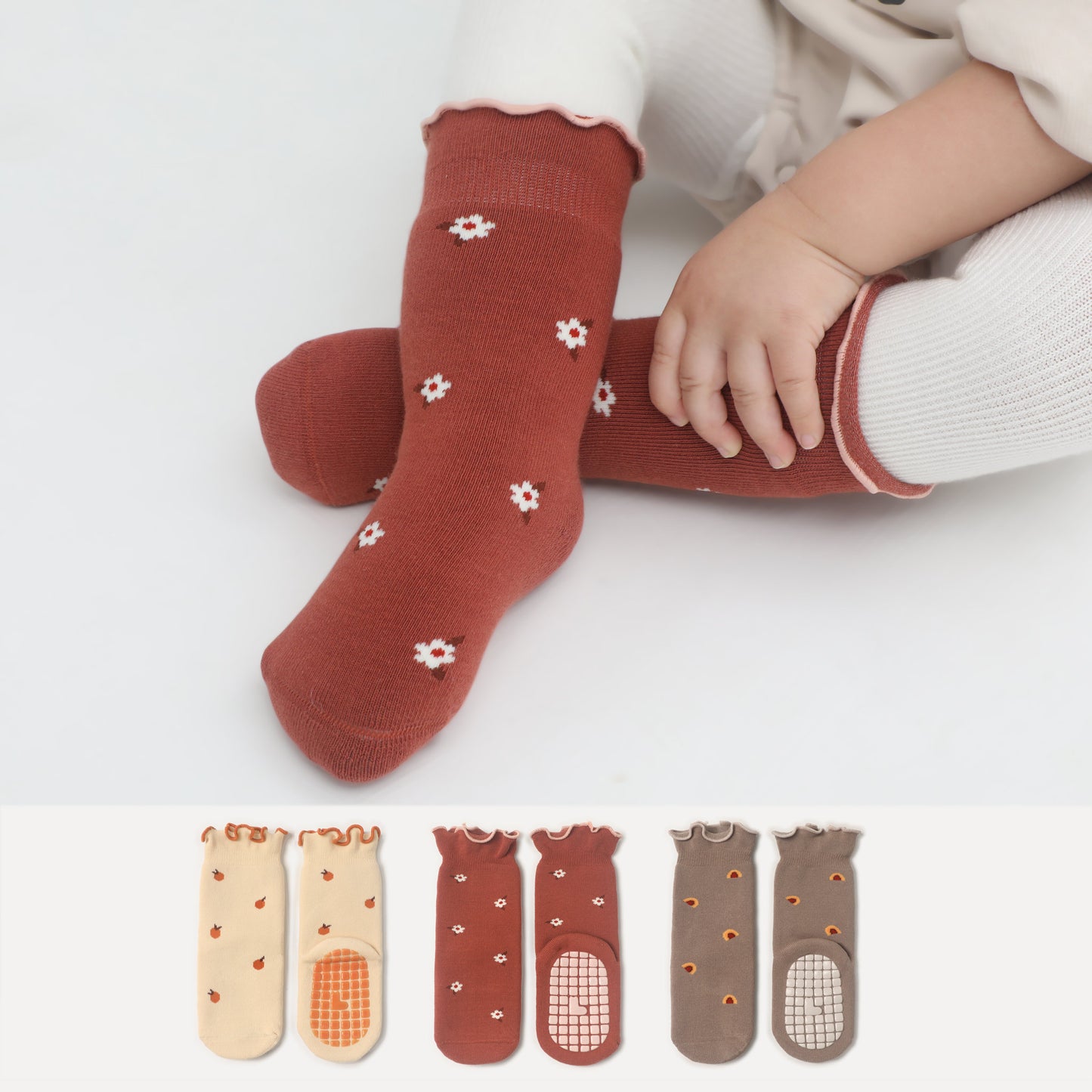 Cozy Winter - Extra Warm - 3 Pairs of Stay-On Baby & Toddler Non-Slip Socks