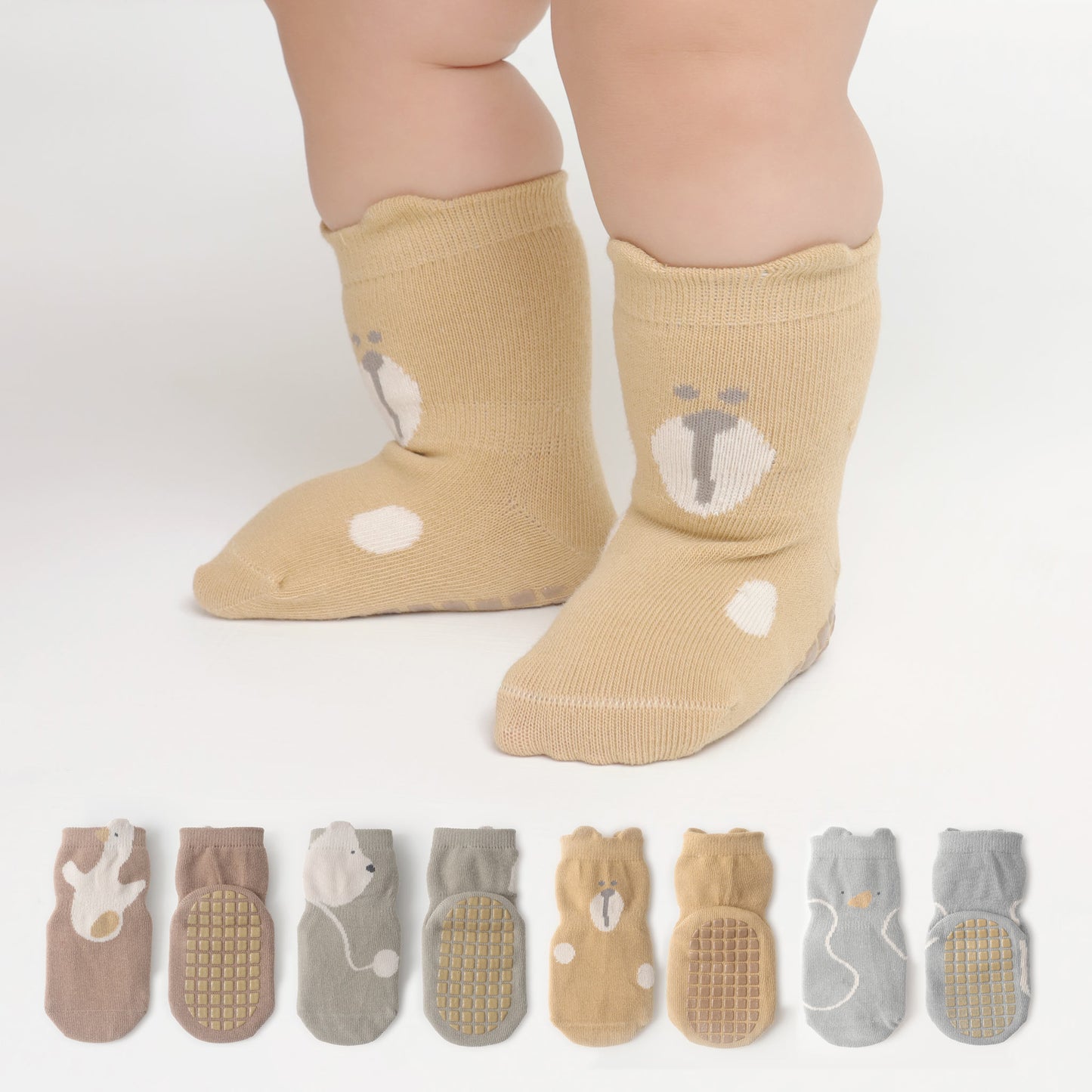 Nuevos - Bears & Ducks - 4 Pares de calcetines antideslizantes para bebés y niños pequeños