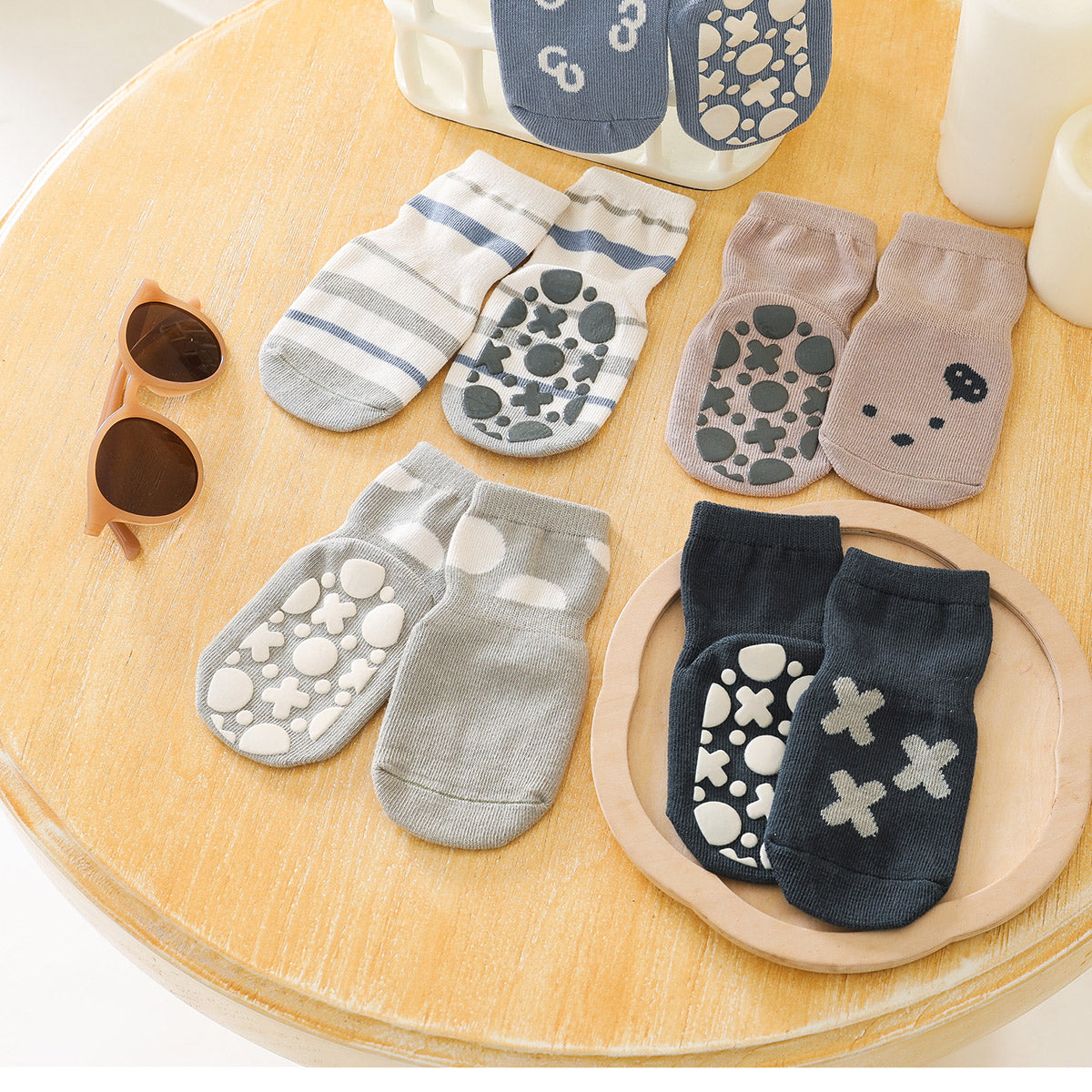 Tic Tac Toe - 5 Pairs of Stay-On Baby & Toddler Non-Slip Socks