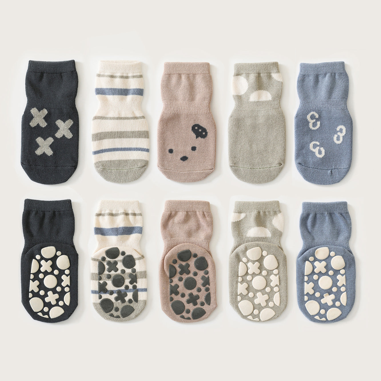 Tic Tac Toe - 5 Pairs of Stay-On Baby & Toddler Non-Slip Socks