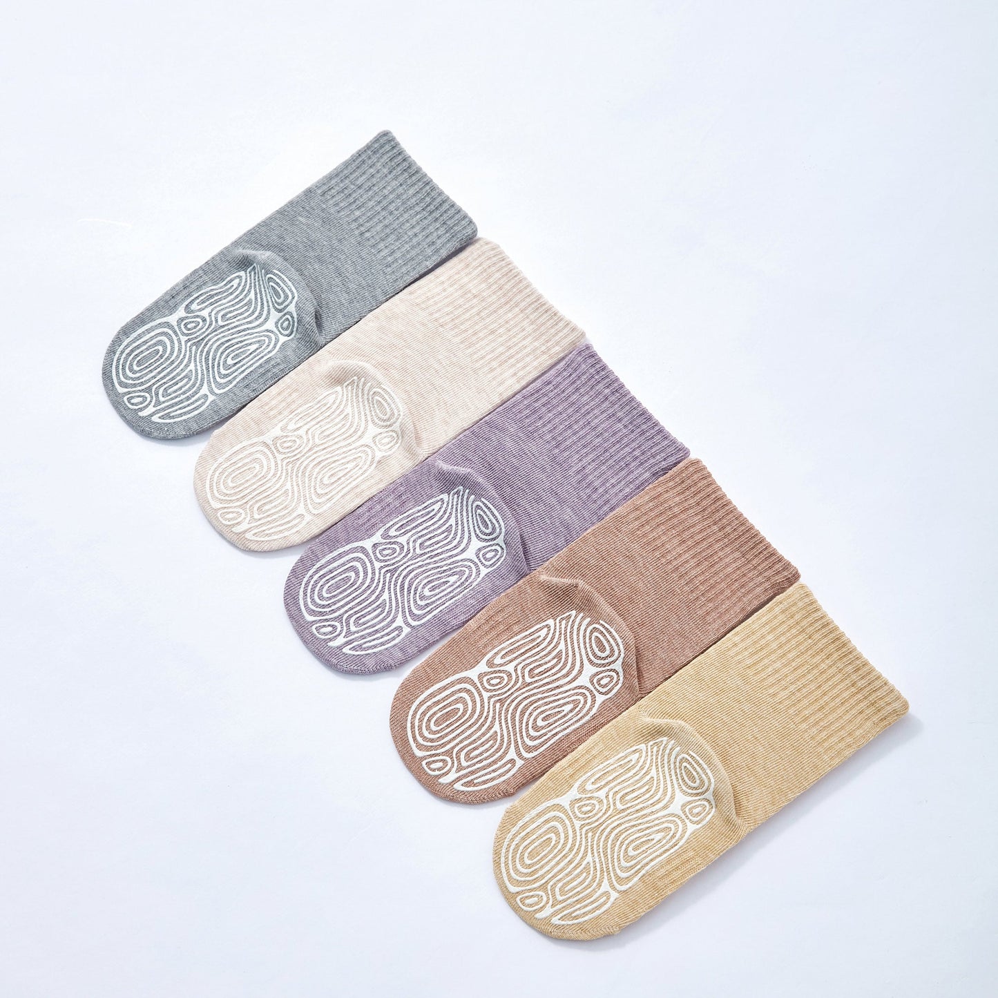 New- Organic Cotton Socks- Lavender & Beige- 4 Pairs of Stay-On Baby & Toddler Non-Slip Socks