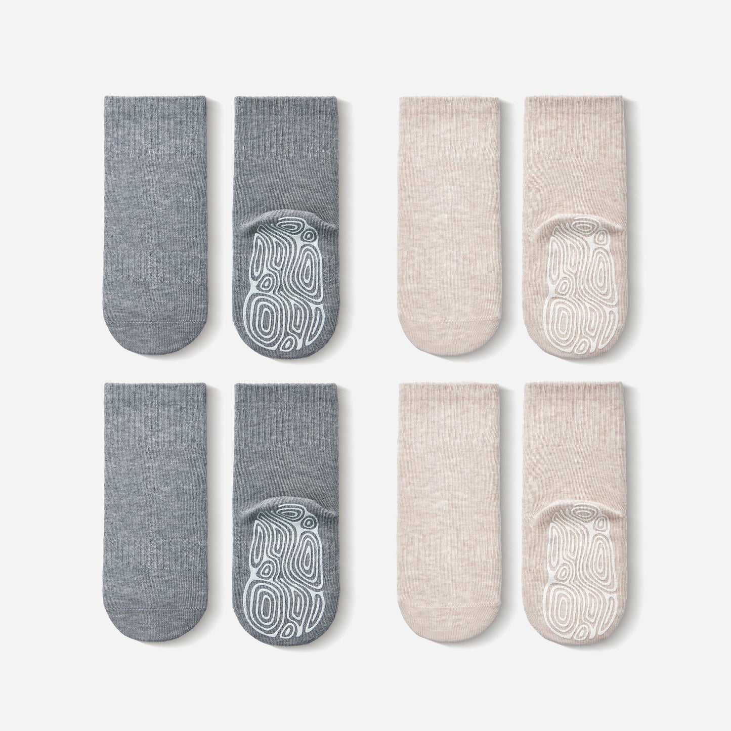 New- Organic Cotton Socks- Beige & Grey- 4 Pairs of Stay-On Baby & Toddler Non-Slip Socks