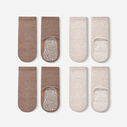 New- Organic Cotton Socks- Beige & Brown- 4 Pairs of Stay-On Baby & Toddler Non-Slip Socks