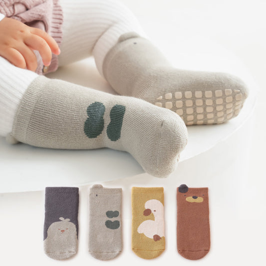 Wie ben ik - extra warm - 4 paar verblijfs -op baby & peuter non -slip sokken
